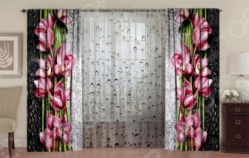 Комплект: шторы «Орхидея на стекле» и тюль «Капли»